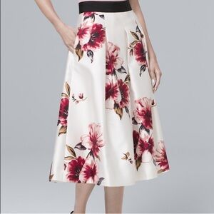 White House Black Market Floral A-Line Midi Skirt